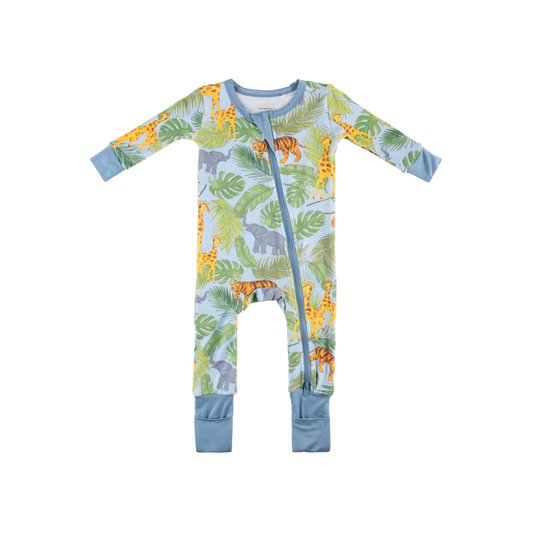 Baby Bamboo Pajamas w/ DreamCuffs® - Blue Safari