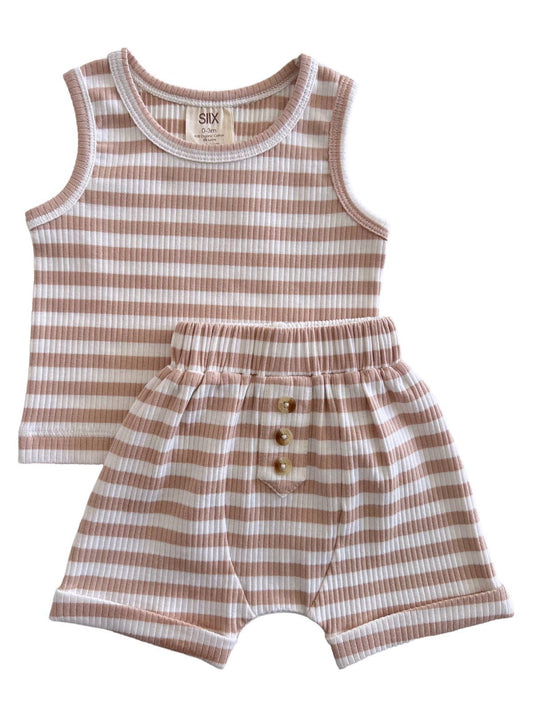Tan Stripe / Organic Ribbed Tank & Short Set (Baby - Kids)