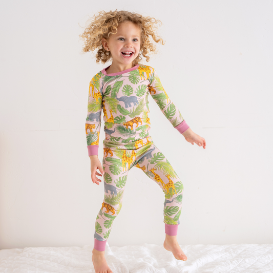 Toddler/Kids Bamboo Pajamas - Pink Safari