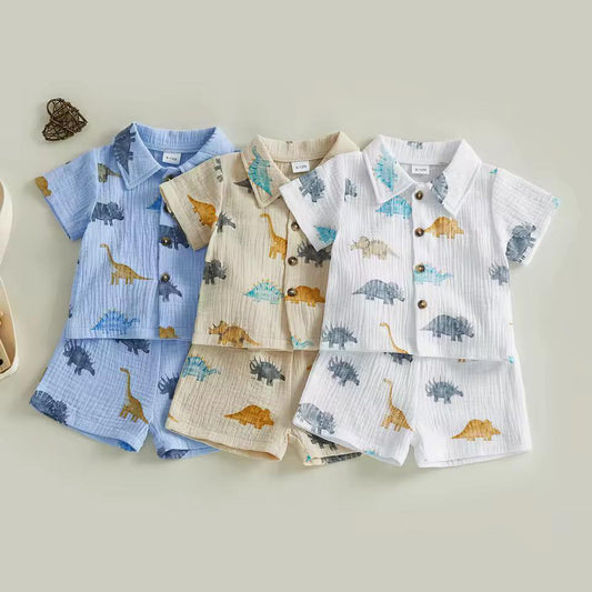 Linen Dino Collared Set