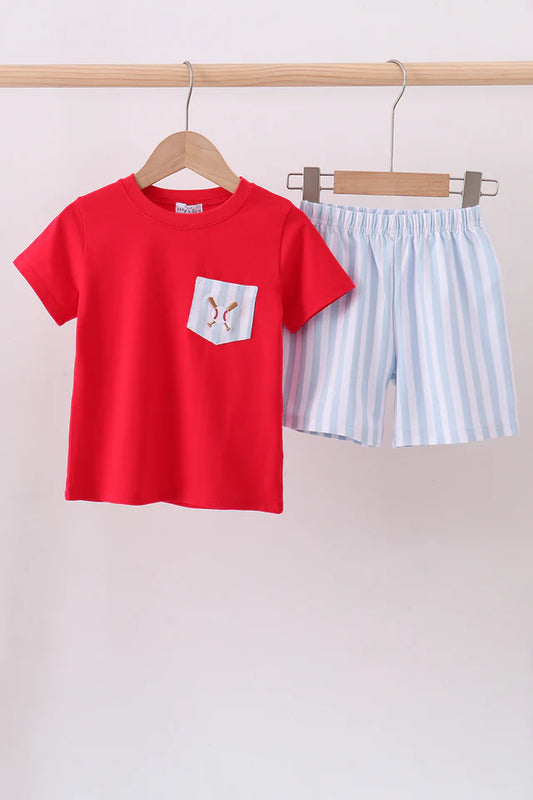 Red Baseball Shorts Set
