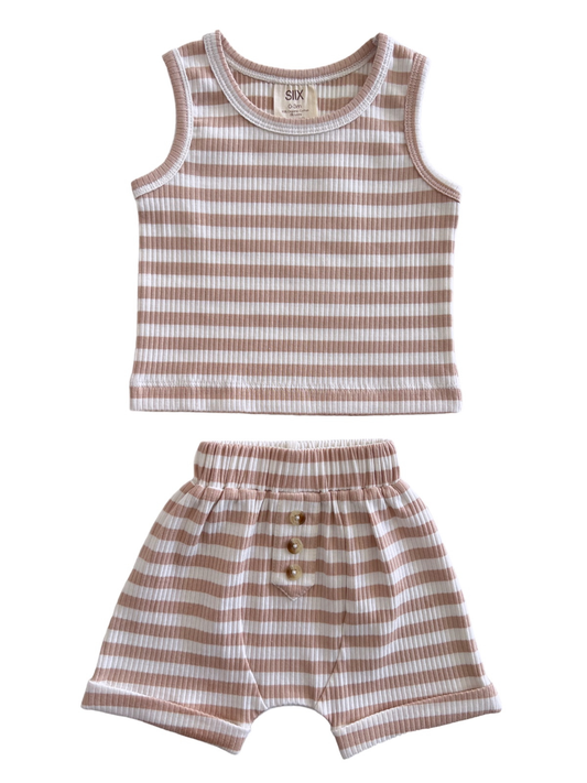 Tan Stripe / Organic Ribbed Tank & Short Set (Baby - Kids)