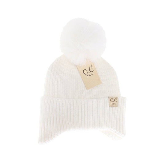 Kid's CC Double Pom Beanie with Ear Flaps