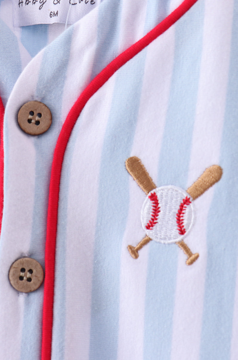 Blue Baseball Stripe Romper