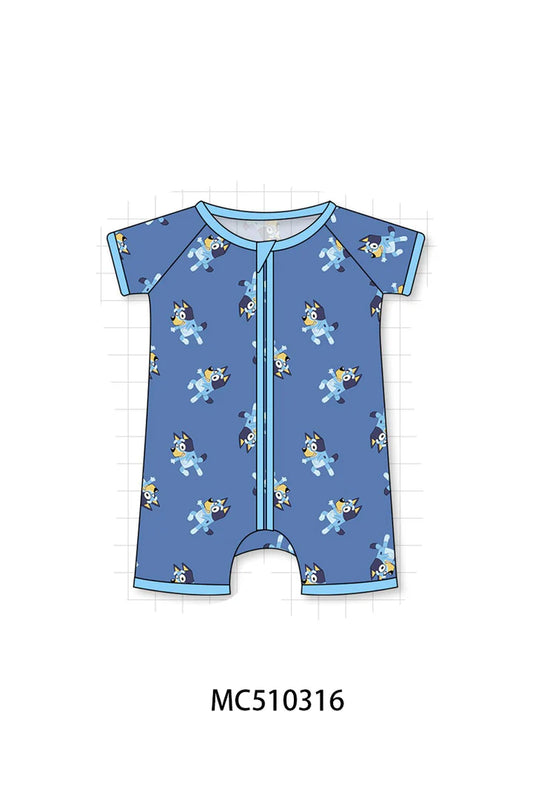 Blue Character Print Bamboo Shorty Zippy