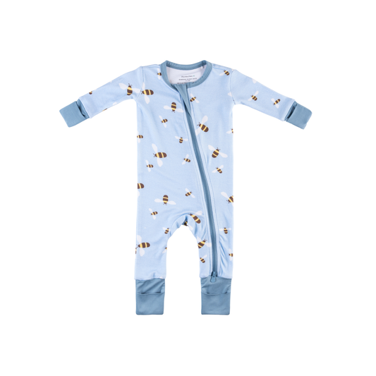 Baby Bamboo Pajamas w/ DreamCuffs® - Blue Bees