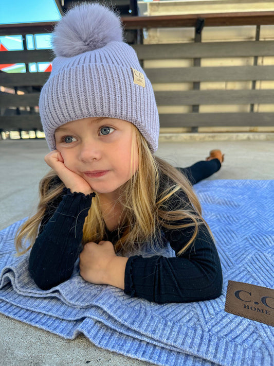 Kid's CC Double Pom Beanie with Ear Flaps