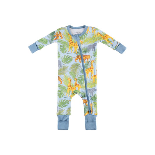 Baby Bamboo Pajamas w/ DreamCuffs® - Blue Safari
