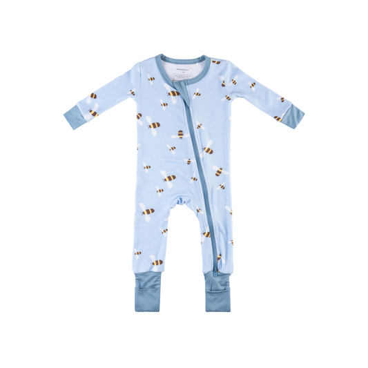 Baby Bamboo Pajamas w/ DreamCuffs® - Blue Bees