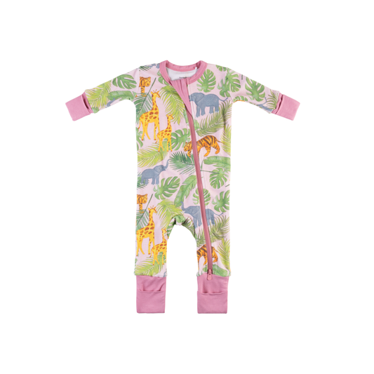 Baby Bamboo Pajamas w/ DreamCuffs® - Pink Safari